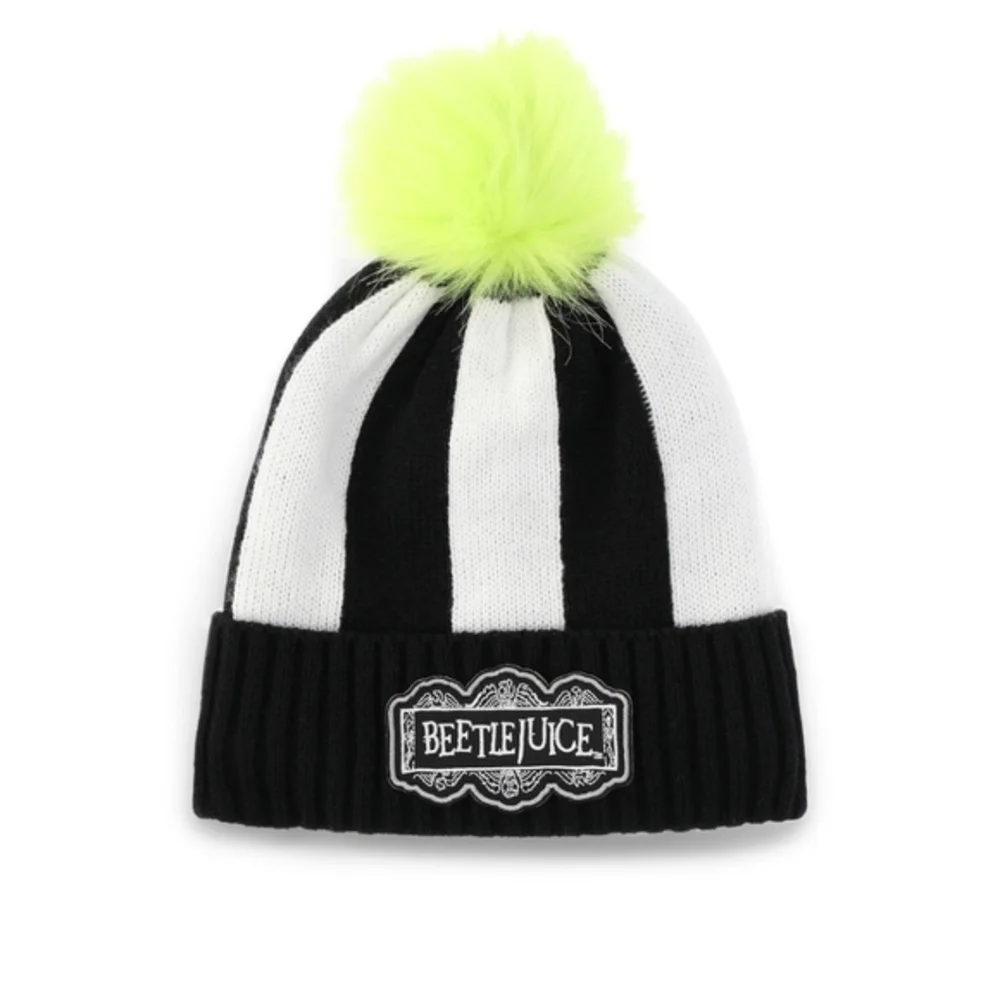 Beetlejuice Black White Striped Beanie with‎ Pom Pom Unisex